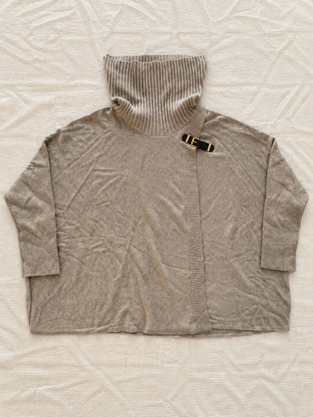 Calvin Klein Taupe Cowl Neck Buckle Wrap Sweater S/M